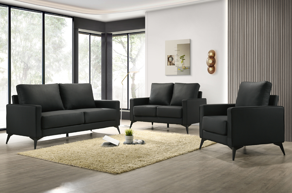 3PC Sofa Set Black Leatherette OR Charcoal Linen - Image 2