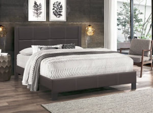 Platform Bed PU Brown Leather w/ Contrast stitching