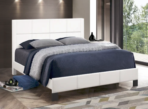 Platform Bed PU White Leather w/ Contrast stitching