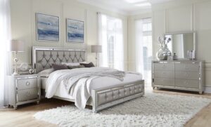 Grey Bed with Tufting