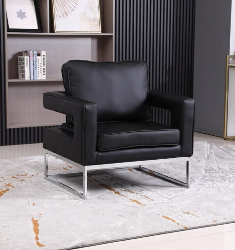 Black PU Accent Chair With Stainless Steel/Chrome finish