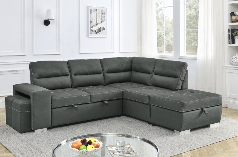 Sectional Sofa Bed Grey Air Suede Fabric - Image 2
