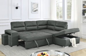 Sectional Sofa Bed Grey Air Suede Fabric