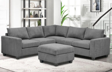 Sectional With Grey Corduroy Style Fabric