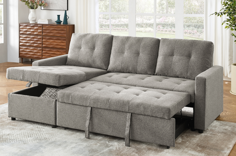 Sectional Sofa Bed Linen Grey
