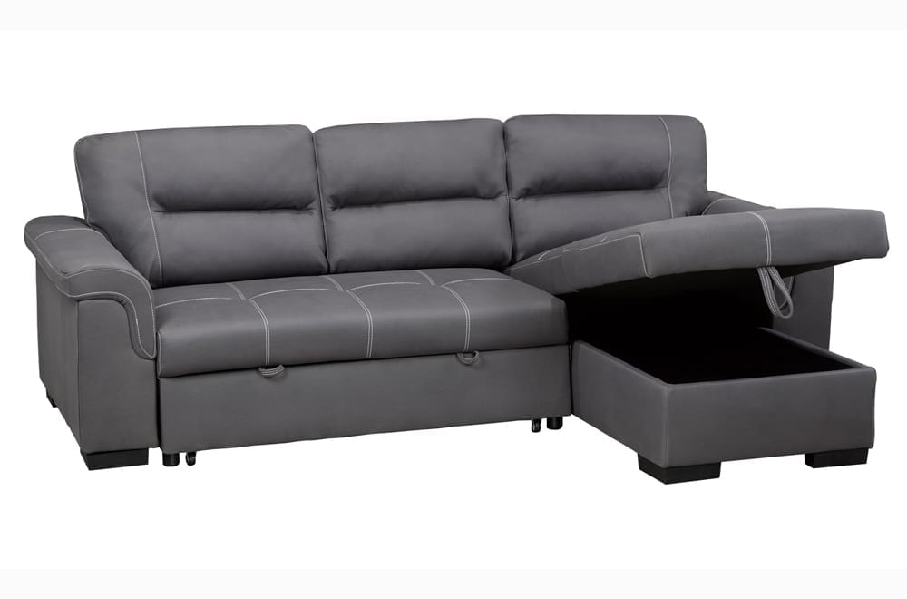 Sectional Sofa Bed Grey Air Suede Fabric - Image 2
