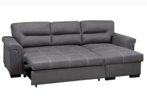 Sectional Sofa Bed Grey Air Suede Fabric