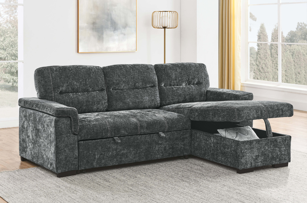 Sectional Sofa Bed Grey Velvet - Image 2