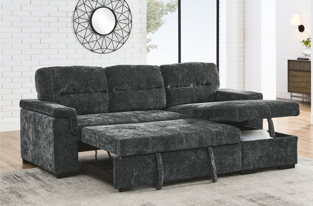 Sectional Sofa Bed Grey Velvet