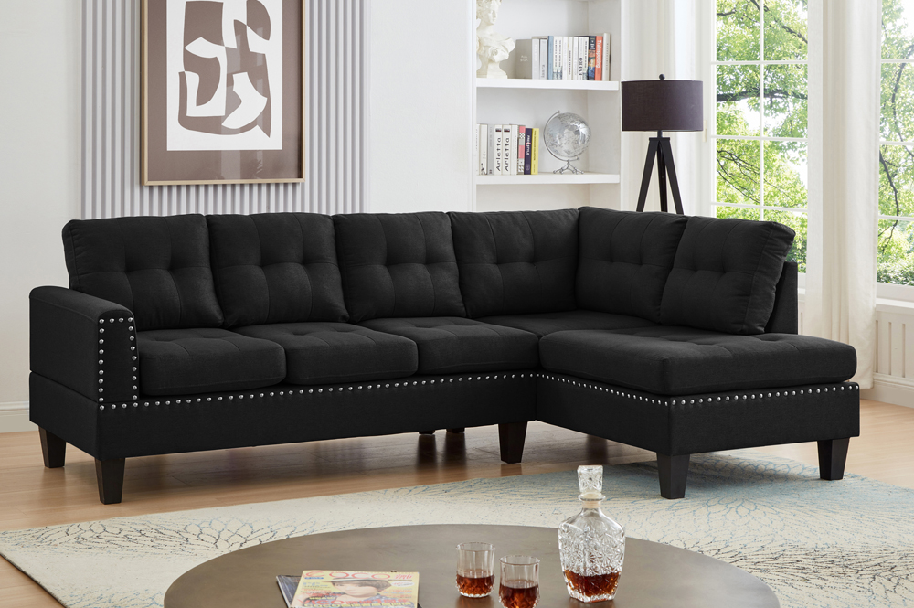 Sectional With Nailhead Trim Black OR Grey - Image 3