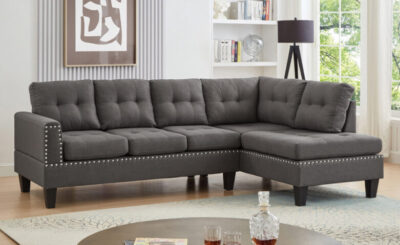 Sectional With Nailhead Trim Black OR Grey