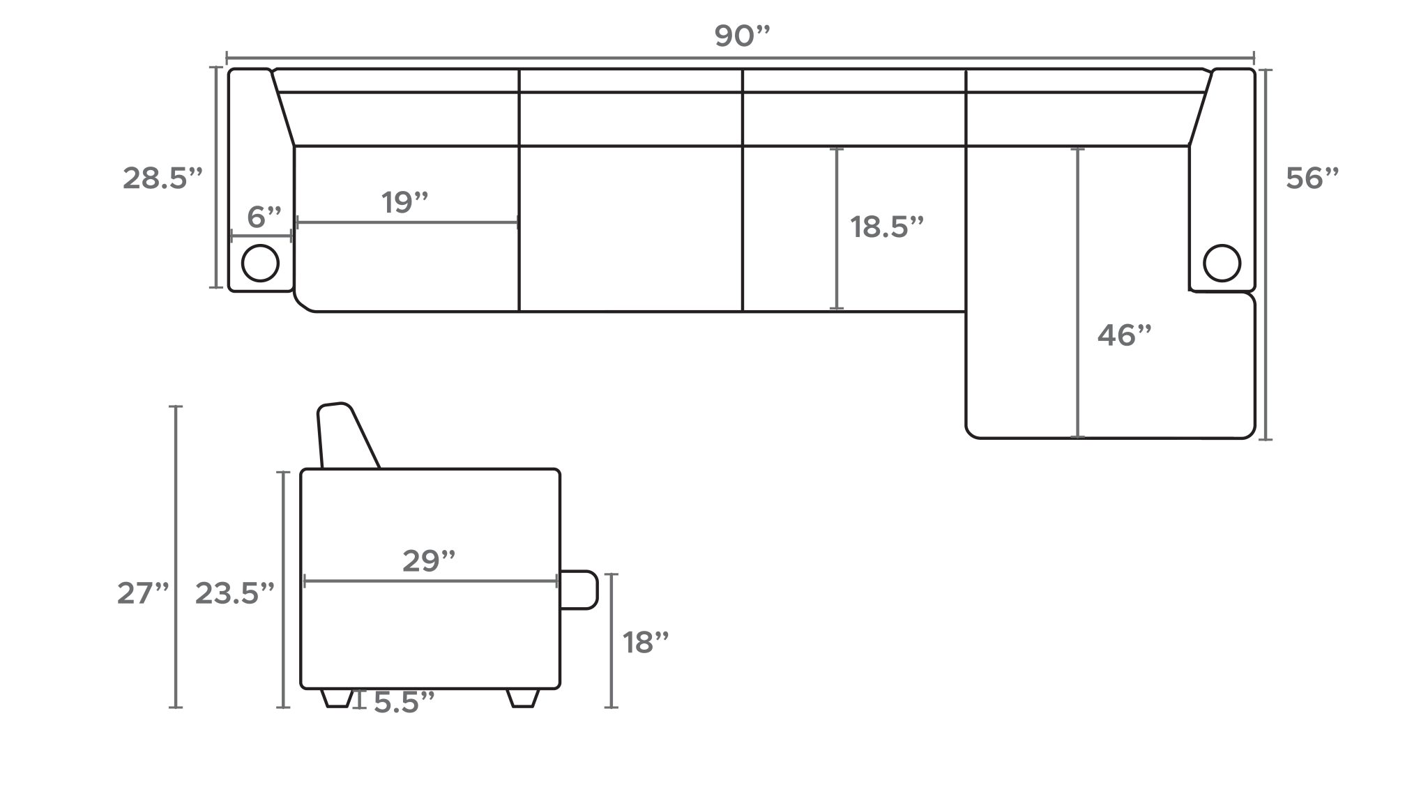 Sectional With Cup Holders Black OR Grey - Image 3