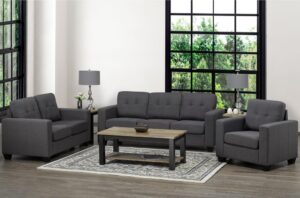 Charcoal Linen 3PC Sofa Set