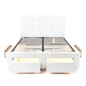 Storage Bed White Fabric