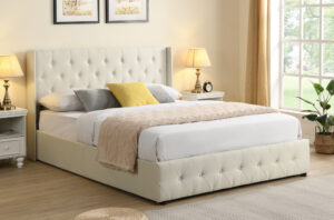 Storage Lift White Linen Button Tufted Platform Bed