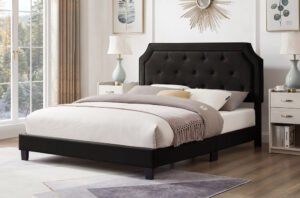 Button Tufted Black Headboard Platform Bed
