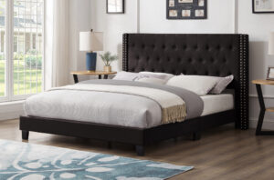Platform Bed Button Tufted Black Velvet
