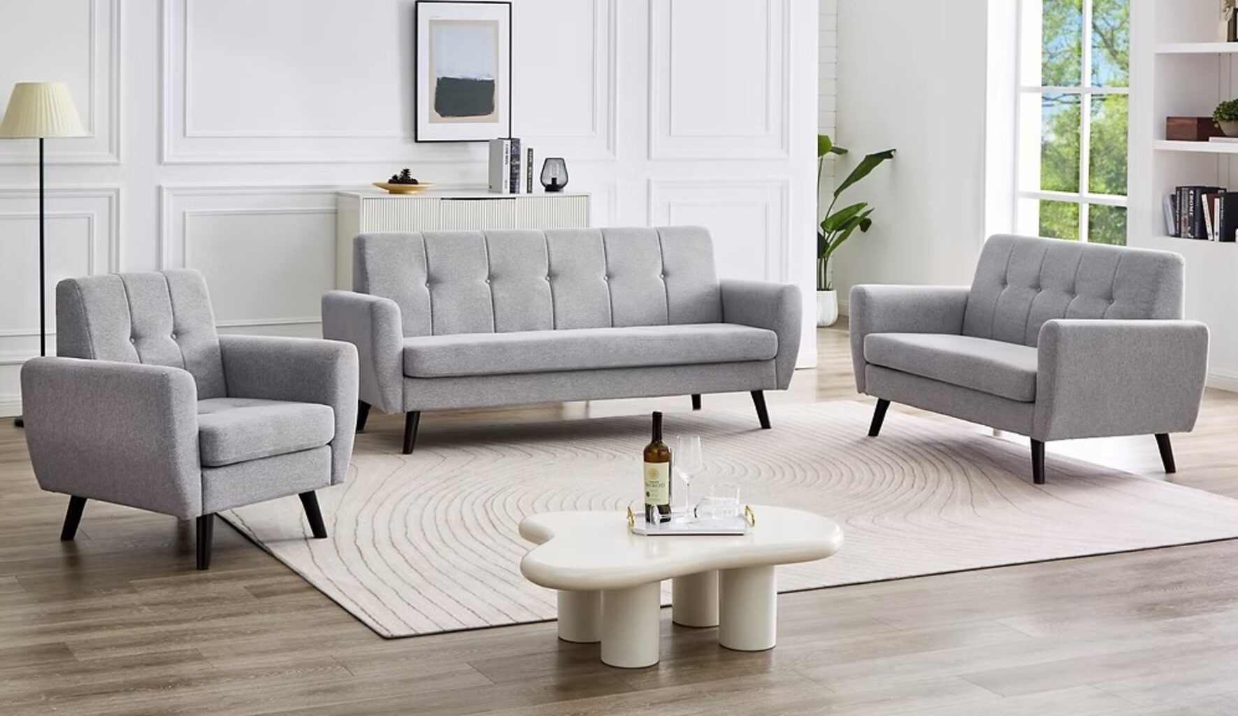 3Pc Sofa Set In Light Grey #28200